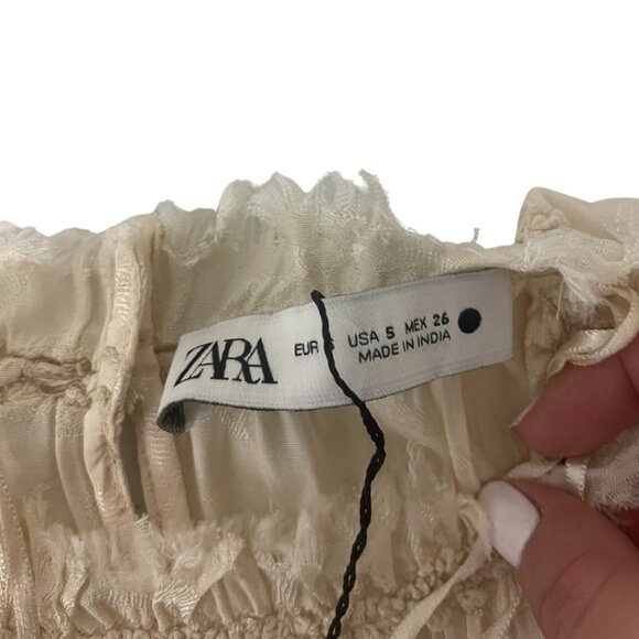 Zara ZW Collection Womens Jacquard Midi Dress Small Off White 7521/045 NWOT - Picture 4 of 13